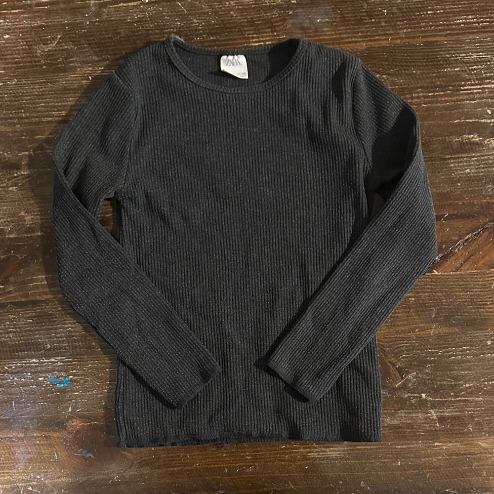 Zara Charcoal Ribbed Knit Top